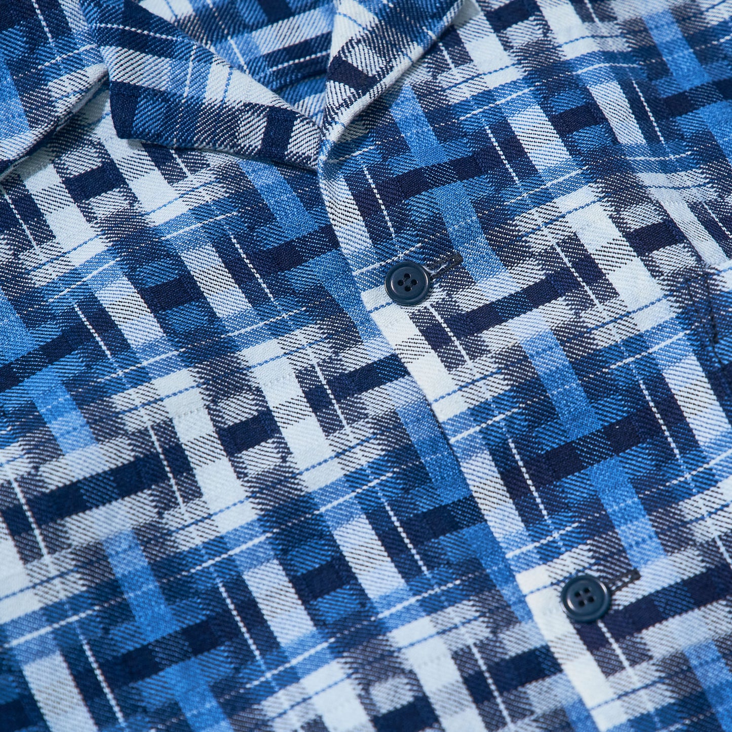 SOS24-S01 藍破れ格子半袖オープンカラーシャツ