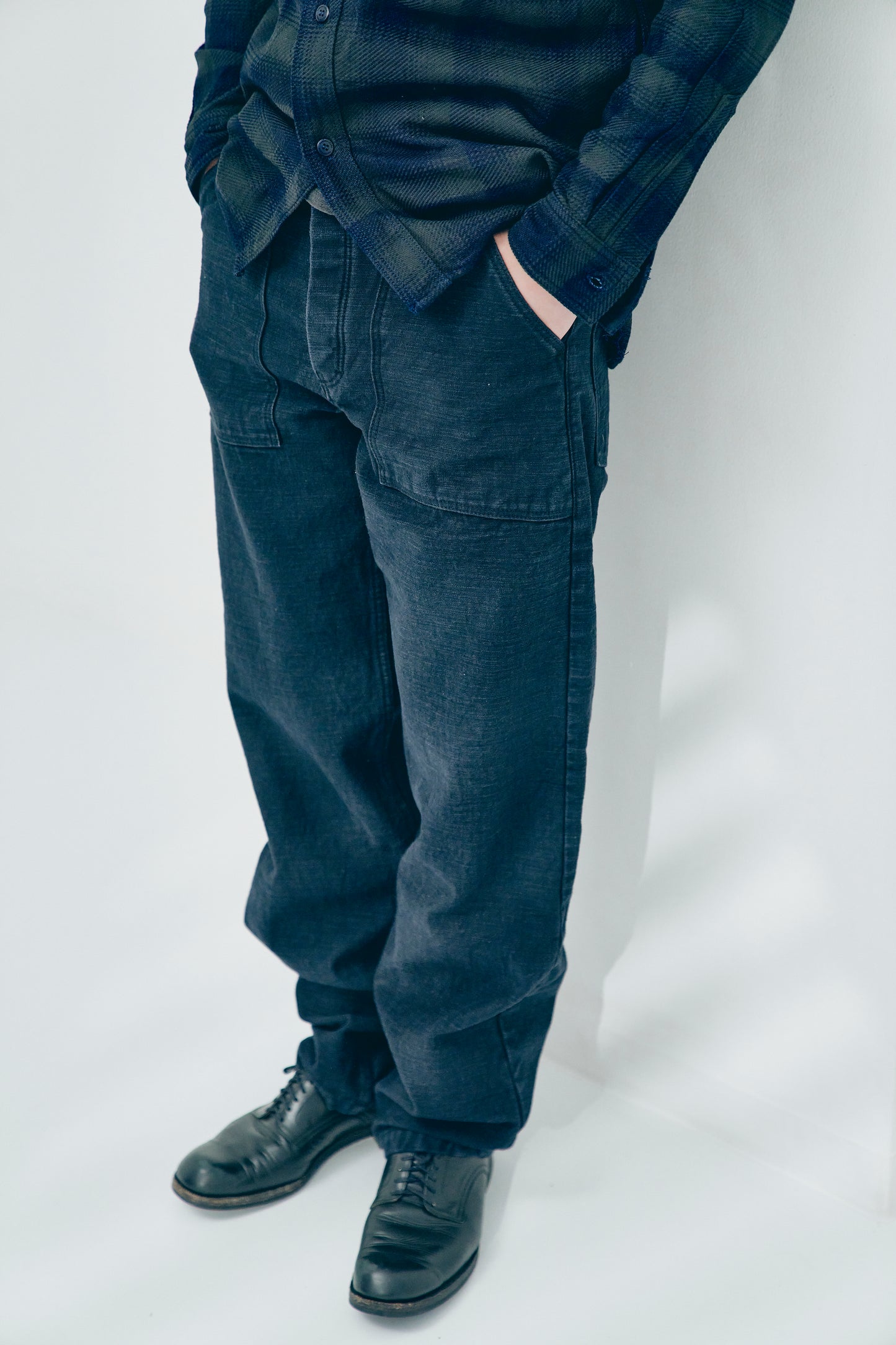 SJ52BK 15ozブラックバックサテンベイカーパンツ