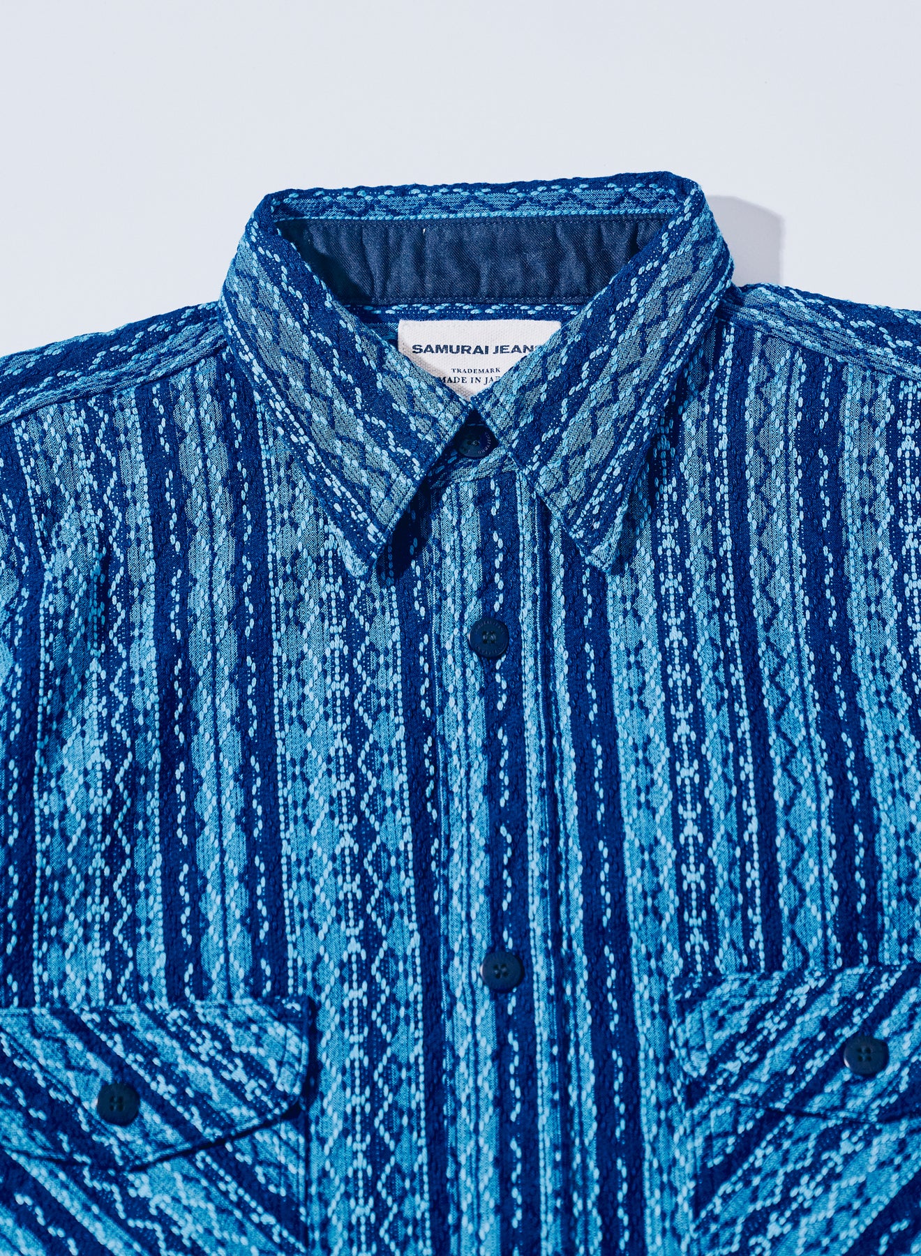 SSS25-SKS 藍刺し子ストライプシャツ