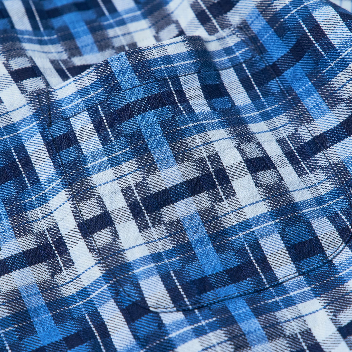 SOS24-S01 藍破れ格子半袖オープンカラーシャツ