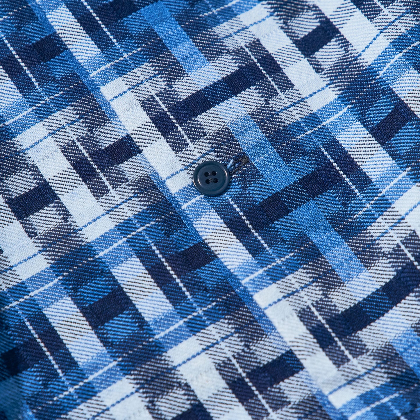 SOS24-S01 藍破れ格子半袖オープンカラーシャツ