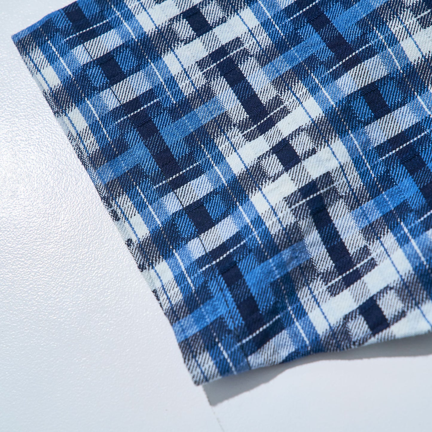 SOS24-S01 藍破れ格子半袖オープンカラーシャツ